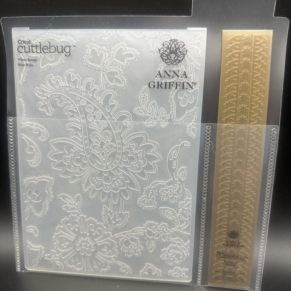 Cricut Cuttlebug Anna Griffin FLEUR ROUGE Embossing Folder BORDER 5x7 flourish